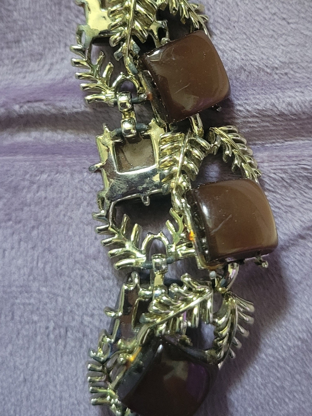 Vintage Coro 1940s/1950s brown stone Leaf Link Bracelet.